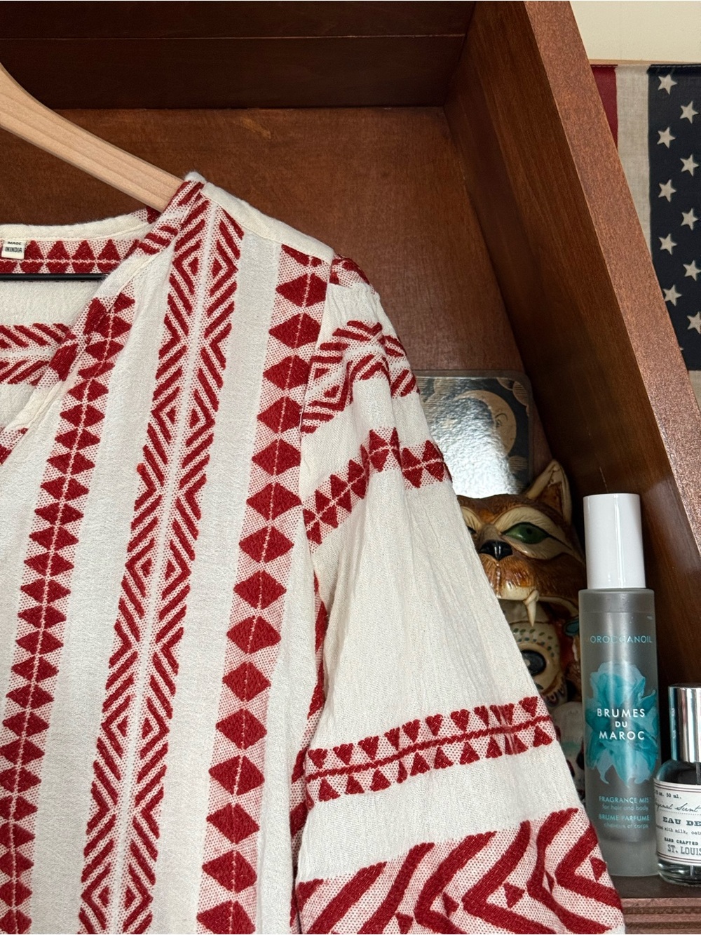 dylan - Embroidered Boho Tunic Top - Red / White - Women’s Large